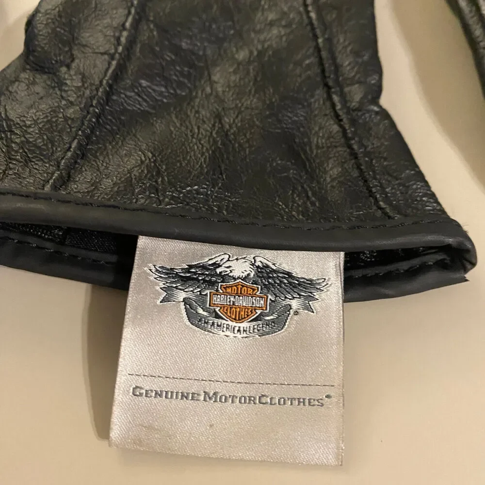 Vtg. Genuine Harley Davidson Women's M Black Leather Gloves Motorcycle Ladies